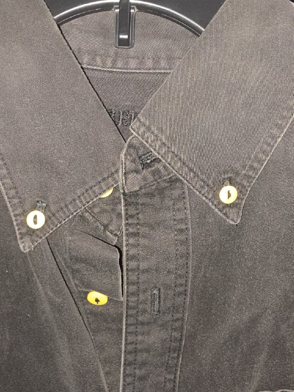 Men's Bijan Long-Sleeve Black Denim Shirt with Yellow/Gold Accent - Picture 7 of 7